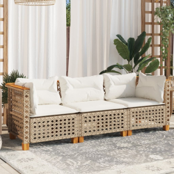 Sofa ogrodowa z poduszkami, 3-osobowa, beż, polirattan
