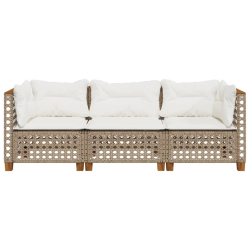 Sofa ogrodowa z poduszkami, 3-osobowa, beż, polirattan