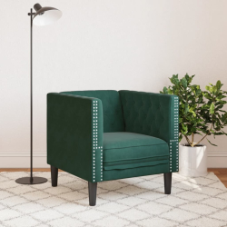Fotel Chesterfield, ciemnozielony, tapicerowany aksamitem
