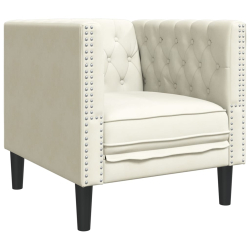 Fotel Chesterfield, kremowy, tapicerowany aksamitem