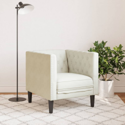 Fotel Chesterfield, kremowy, tapicerowany aksamitem