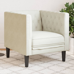 Fotel Chesterfield, kremowy, tapicerowany aksamitem