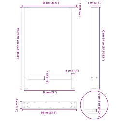 Nogi do stolika kawowego, naturalna stal, 2 szt., 60x(90-91) cm