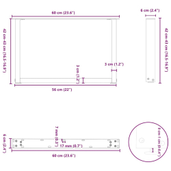 Nogi do stolika kawowego, 2 szt., antracyt, 60x(42-43) cm, stal