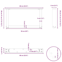 Nogi do stolika kawowego, 2 szt., naturalna stal, 60x(30-31) cm