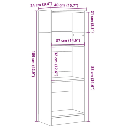Regał biblioteczny Czarny Dąb 40x24x109 cm Drewno klejone