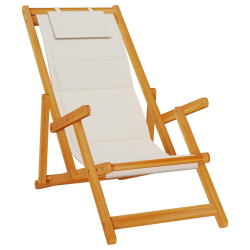 Składany fotel plażowy z podłokietnikami, akacjowe i tekstylne