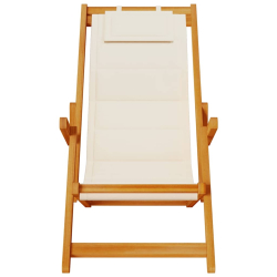 Składany fotel plażowy z podłokietnikami, akacjowe i tekstylne