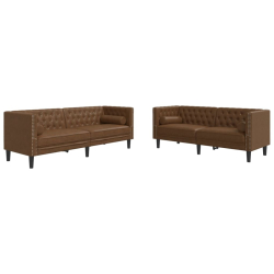 2-cz. wypoczynek Chesterfield z wałkami, brązowy, zamszowy