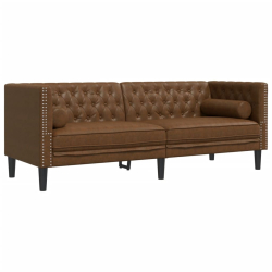 2-cz. wypoczynek Chesterfield z wałkami, brązowy, zamszowy