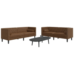 2-cz. wypoczynek Chesterfield z wałkami, brązowy, zamszowy