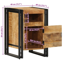 Szafka nocna, 40x40x59 cm, lite surowe drewno mango