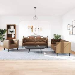 3-cz. wypoczynek Chesterfield z wałkami, brązowy, zamszowy