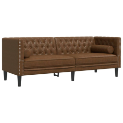 3-cz. wypoczynek Chesterfield z wałkami, brązowy, zamszowy