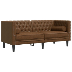 3-cz. wypoczynek Chesterfield z wałkami, brązowy, zamszowy