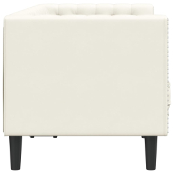 Sofa Chesterfield z wałkami, dwuosobowa, kremowa, aksamit