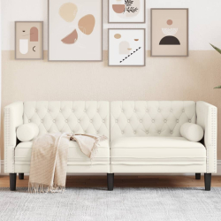 Sofa Chesterfield z wałkami, dwuosobowa, kremowa, aksamit