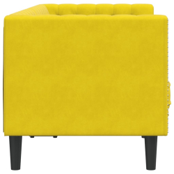Sofa Chesterfield z wałkami, dwuosobowa, żółta, aksamit