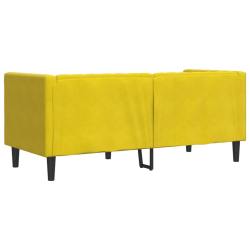 Sofa Chesterfield z wałkami, dwuosobowa, żółta, aksamit