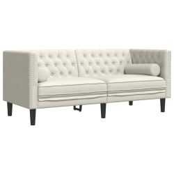 3-cz. wypoczynek Chesterfield z wałkami, kremowy, aksamit