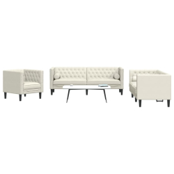 3-cz. wypoczynek Chesterfield z wałkami, kremowy, aksamit