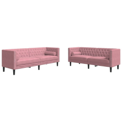 2-cz. wypoczynek Chesterfield z wałkami, różowy, aksamit