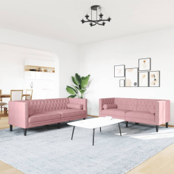 2-cz. wypoczynek Chesterfield z wałkami, różowy, aksamit