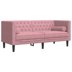 2-cz. wypoczynek Chesterfield z wałkami, różowy, aksamit