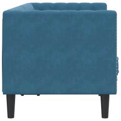 Sofa Chesterfield z wałkami, dwuosobowa, niebieska, aksamit