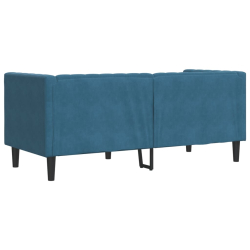 Sofa Chesterfield z wałkami, dwuosobowa, niebieska, aksamit