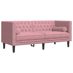 3-cz. wypoczynek Chesterfield z wałkami, różowy, aksamit