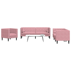 3-cz. wypoczynek Chesterfield z wałkami, różowy, aksamit