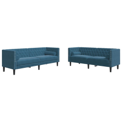 2-cz. wypoczynek Chesterfield z wałkami, niebieski, aksamit
