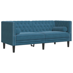 2-cz. wypoczynek Chesterfield z wałkami, niebieski, aksamit