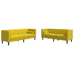2-cz. wypoczynek Chesterfield z wałkami, żółty, aksamit