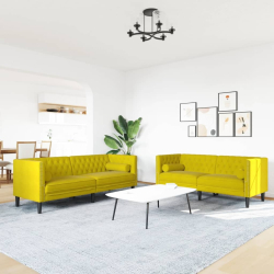 2-cz. wypoczynek Chesterfield z wałkami, żółty, aksamit