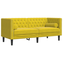 2-cz. wypoczynek Chesterfield z wałkami, żółty, aksamit