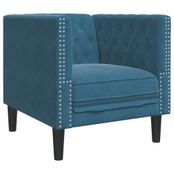 3-cz. wypoczynek Chesterfield z wałkami, niebieski, aksamit