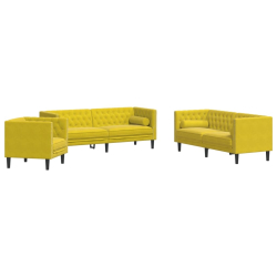3-cz. wypoczynek Chesterfield z wałkami, żółty, aksamit