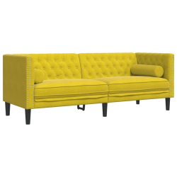 3-cz. wypoczynek Chesterfield z wałkami, żółty, aksamit