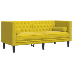3-cz. wypoczynek Chesterfield z wałkami, żółty, aksamit