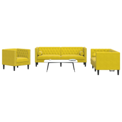 3-cz. wypoczynek Chesterfield z wałkami, żółty, aksamit