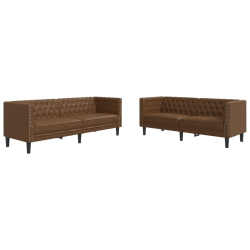 2-cz. zestaw wypoczynkowy Chesterfield, brązowy, sztuczna skóra