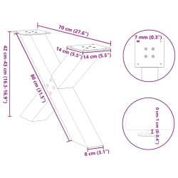 Nogi do stolika kawowego, 2 szt., naturalna stal, 70x(42-43) cm