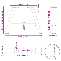 Nogi do stolika kawowego, 2 szt., 40x(30-31) cm, stal