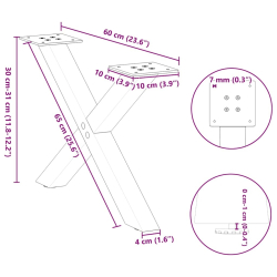 Nogi do stolika kawowego, 2 szt., naturalna stal, 60x(30-31) cm