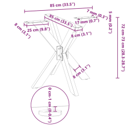 Noga do stołu jadalnego, naturalna stal, 85x85x(72-73) cm, stal