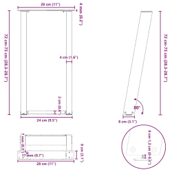 Nogi do stołu konsolowego, 2 szt., 28x(72-73) cm, stal