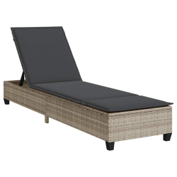 Leżak z poduszkami Jasnoszary 55x200x25,5cm Polirattan