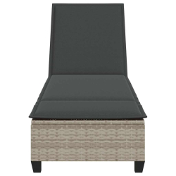 Leżak z poduszkami Jasnoszary 55x200x25,5cm Polirattan